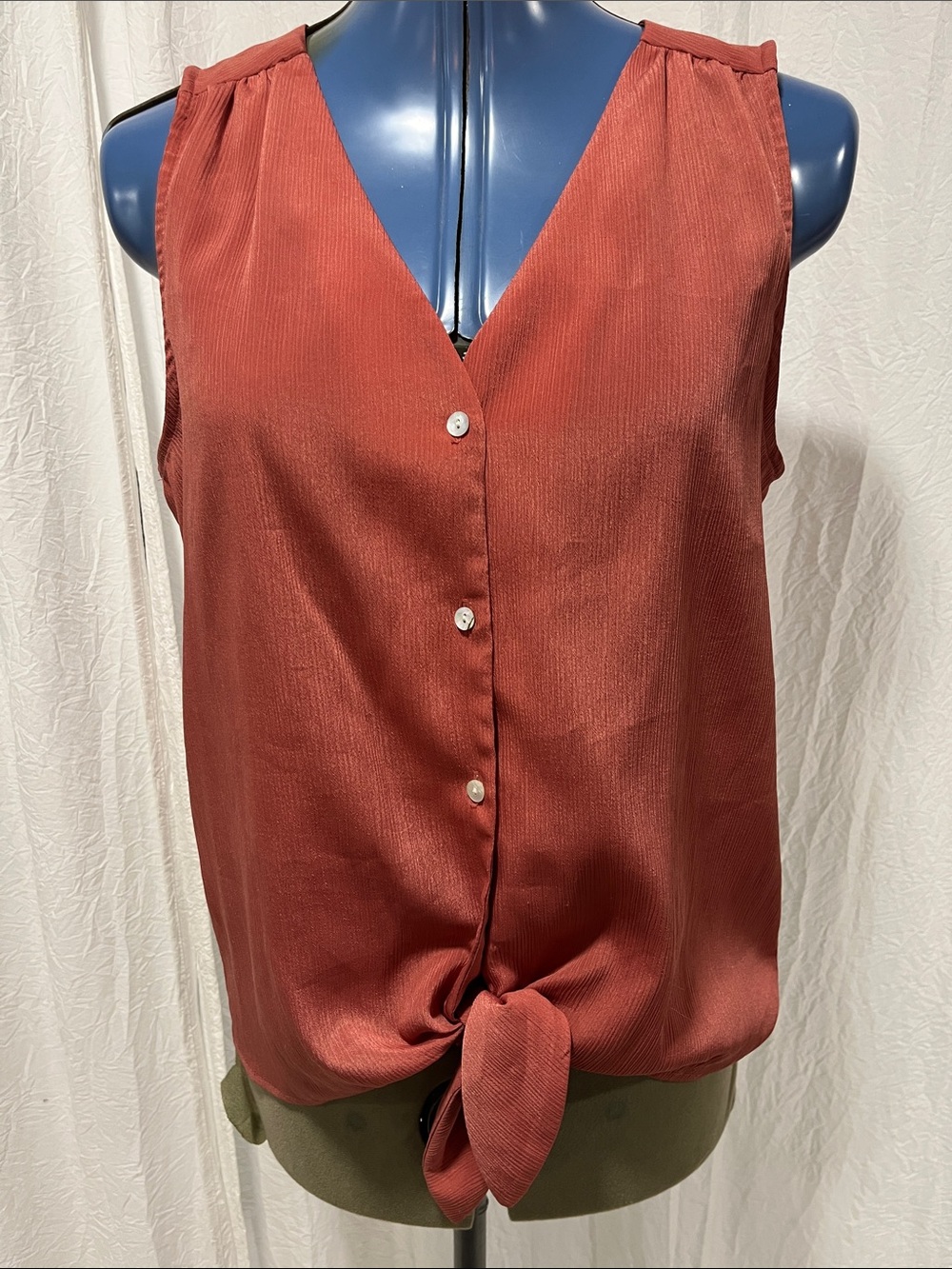 Nine West Rust Red Tie-Front Sleeveless V-Neck Camisole